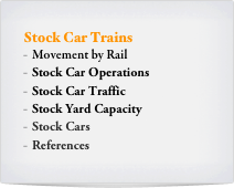 Stock Car Trains
Movement by Rail
Stock Car Operations
Stock Car Traffic
Stock Yard Capacity
Stock Cars
References