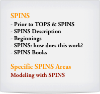SPINS
- Prior to TOPS & SPINS
- SPINS Description
Beginnings
SPINS: how does this work?
SPINS Books

Specific SPINS Areas
Modeling with SPINS 